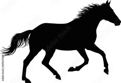 black horse silhouette icon of unbridled freedom, galloping grace, and untamed spirit, isolated on transparent background