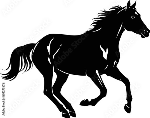 black horse silhouette icon of untamed freedom and effortless grace, isolated on transparent background