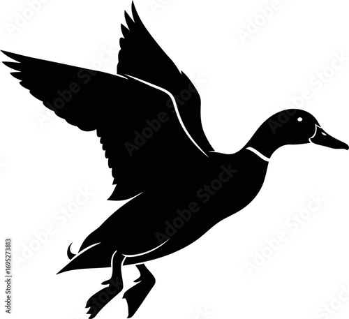 dynamic black duck silhouette a icon of effortless flight, freedom, and untamed nature, isolated on transparent background