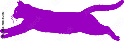 dynamic purple cat silhouette a feline in motion, graceful leap, playful energy, art, isolated on transparent background