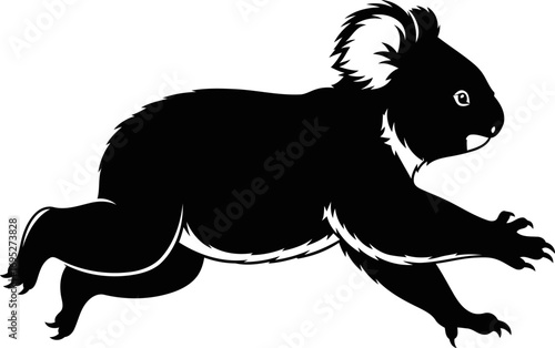 dynamic koala silhouette icon of aussie speed, wild agility, and endearing charm, isolated on transparent background