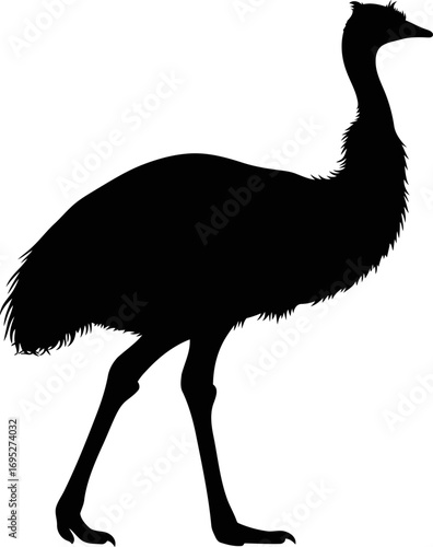 elegant emu silhouette icon of outback spirit, graceful stride, and australian charm, isolated on transparent background