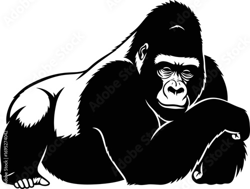 gorillas quiet contemplation a silhouette of powerful peace, gentle strength, and primal wisdom, isolated on transparent background