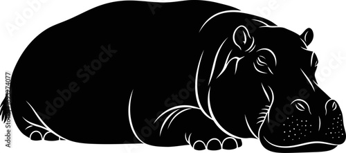 hippopotamus silhouette majestic river beast, serene, powerful icon, isolated on transparent background