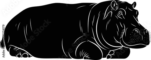 hippopotamus silhouette majestic river giants serene slumber, isolated on transparent background