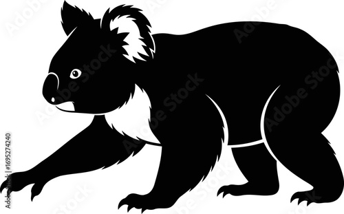 koala silhouette australian icon, gentle stride, peaceful nature, isolated on transparent background