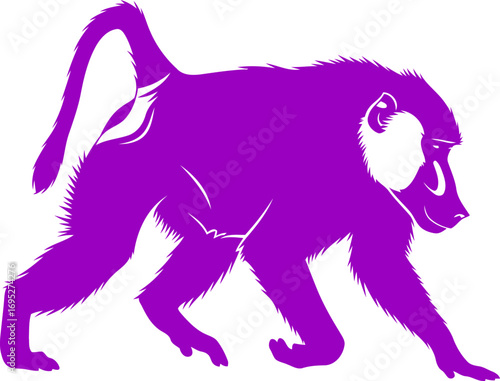 majestic baboon silhouette a of purple power, african savanna icon, isolated on transparent background