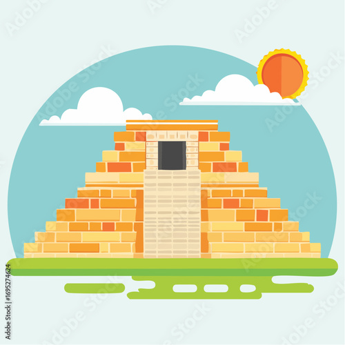 Flat Design Mayan Pyramid Illustration
