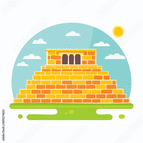 Colorful Flat Style Ancient Mayan Pyramid