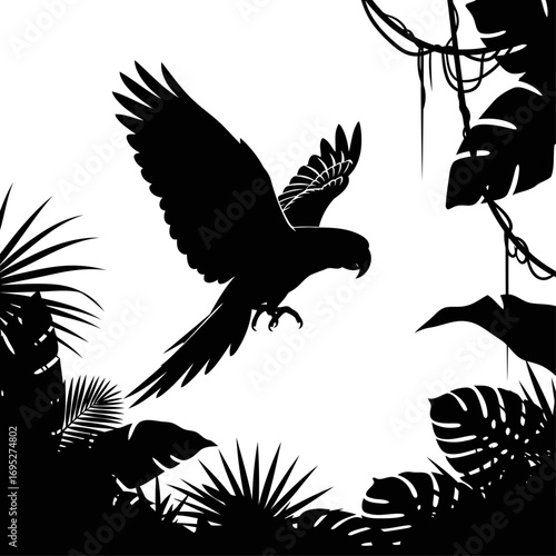 majestic macaw in flight a tropical silhouette of freedom and untamed beauty, isolated on transparent background