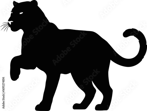 majestic panther silhouette icon of night hunter, shadow prowl, and jungle stealth, isolated on transparent background