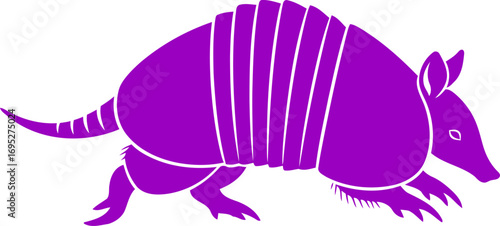 majestic purple armadillo silhouette icon of armored serenity and wild grace, isolated on transparent background