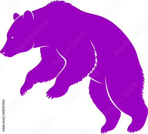 majestic purple bear silhouette leaping power, wild spirit, graphic design, isolated on transparent background
