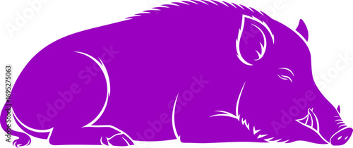 majestic purple boar silhouette serene forest dweller, tranquil night rest, powerful symbol, isolated on transparent background