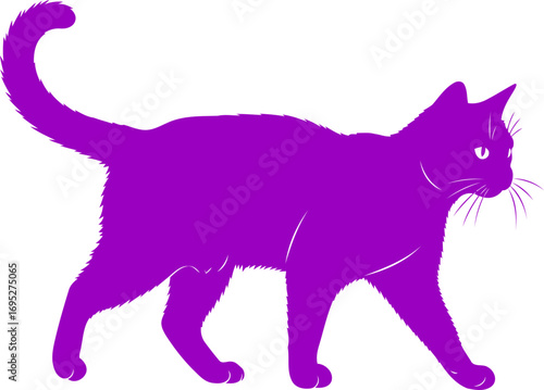 majestic purple cat silhouette a of mystery, elegance, and nighttime prowl, isolated on transparent background