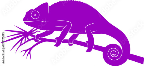 majestic purple chameleon silhouette a icon of tropical grace and camouflage mastery, isolated on transparent background