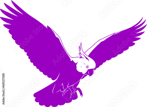 majestic purple cockatoo in flight silhouette of tropical grace and freedom, isolated on transparent background