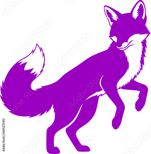 majestic purple fox silhouette a playful leap, wild spirit, vibrant art, isolated on transparent background