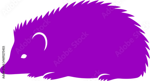 majestic purple hedgehog silhouette a serene nocturnal , peaceful woodland creature, nighttime symbol, isolated on transparent background