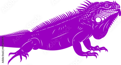 majestic purple iguana silhouette tropical island dreams, regal reptile graphic, isolated on transparent background
