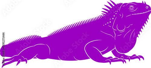 majestic purple iguana silhouette a serene daydream in the tropical sun, isolated on transparent background
