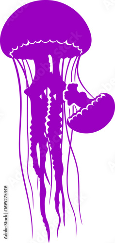 majestic purple jellyfish silhouette ocean enigma, art of graceful underwater dance, isolated on transparent background