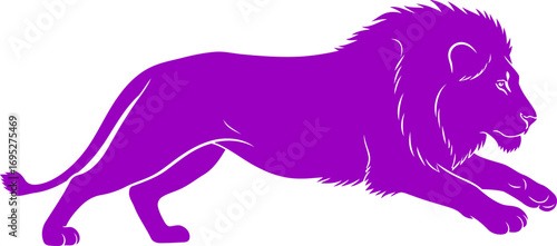 majestic purple lion silhouette icon of power, stealth, and african pride, isolated on transparent background