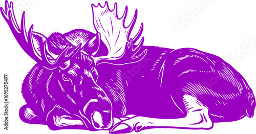 majestic purple moose silhouette icon of tranquil wilderness majesty and serene rest, isolated on transparent background