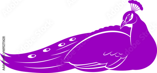 majestic purple peacock silhouette emblem of serene grandeur, regal elegance, and exotic beauty, isolated on transparent background