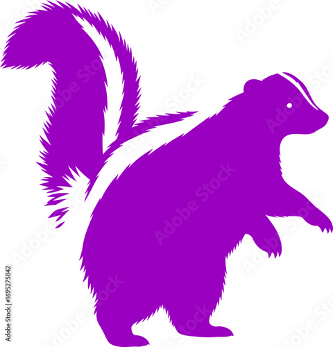 majestic purple skunk silhouette emblem of nighttime wildness and secret power, isolated on transparent background