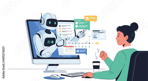 AI Assistant Helping a Woman with Her Work and Planning