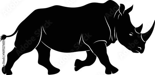 majestic rhino silhouette a powerful stride across the african savanna, graphic, isolated on transparent background