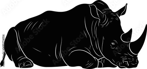 majestic rhino silhouette a icon of serene strength, untamed power, and african wilderness, isolated on transparent background