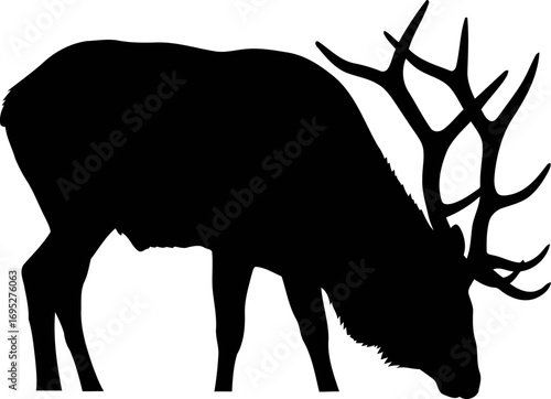 majestic stag silhouette a noble creature, serene grazing, natures majesty, isolated on transparent background
