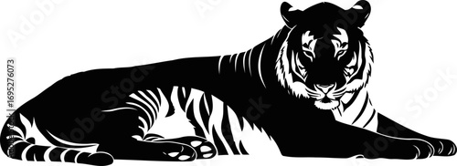 majestic tiger silhouette powerful art, wildcat design, black and white, isolated on transparent background