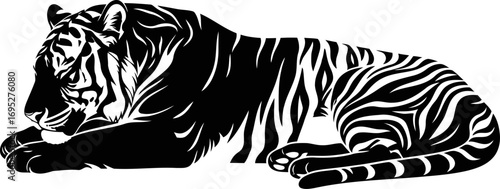 majestic tiger silhouette icon of power, grace, and untamed beauty, isolated on transparent background