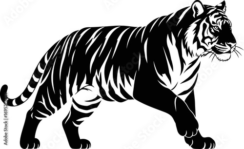 majestic tiger silhouette icon of silent prowl, powerful elegance, and untamed spirit, isolated on transparent background