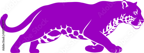 majestic violet panther silhouette of a prowling predator, night hunter design, mystical power, isolated on transparent background