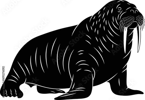majestic walrus silhouette arctic icon, art of gentle giants serene strength, isolated on transparent background