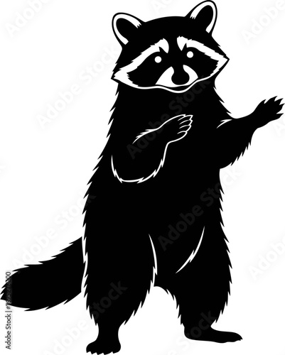 night bandits curious pose a playful raccoon silhouette, icon of mischief, stealth, and forest charm, isolated on transparent background