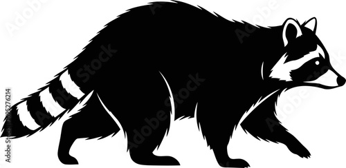 nocturnal bandit a raccoon silhouette, stealthy prowler of the night, isolated on transparent background