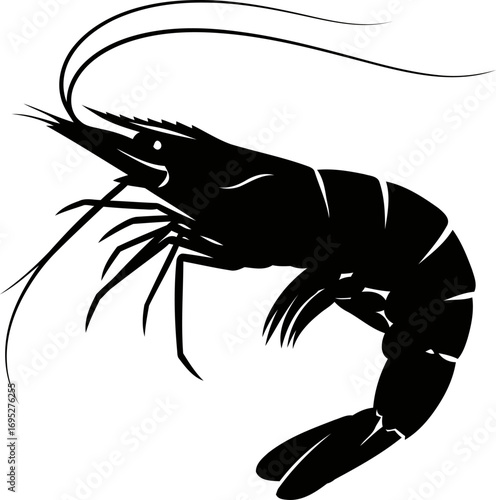 oceans jewel elegant shrimp silhouette, seafood icon, graphic, isolated on transparent background