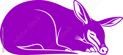 peaceful purple aardvark silhouette art of serene slumber, gentle strength, and african wildlife, isolated on transparent background