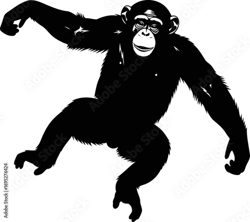 playful chimpanzee silhouette icon of jungle agility, primate power, and untamed energy, isolated on transparent background