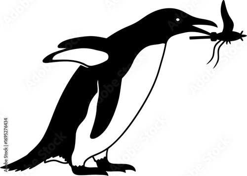 penguins precision catch antarctic silhouette of a determined hunter, isolated on transparent background