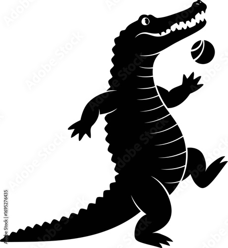 playful crocodile silhouette juggling fun, unexpected joy, illustration of whimsical charm, isolated on transparent background