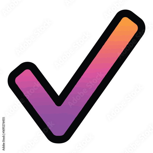 Art of gradient purple and orange check mark symbol, isolated on white background