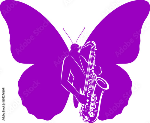 purple butterfly saxophonist a serene symphony of nature and jazz, isolated on transparent background