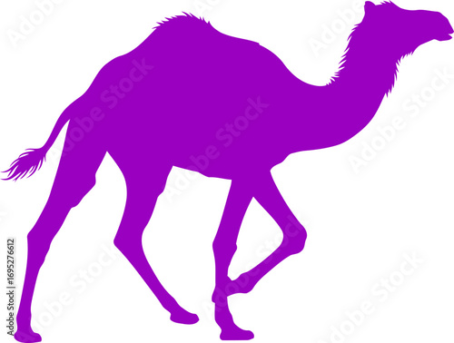 purple camel silhouette icon of desert journey, endurance, and majestic freedom, isolated on transparent background