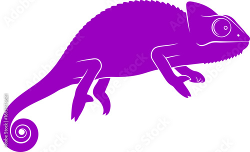 purple chameleon silhouette icon of transformation, adaptation, and tropical mystery, isolated on transparent background